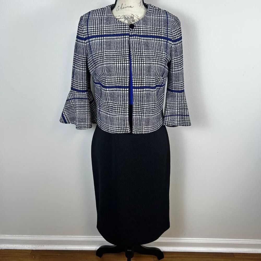 Danny and Nicole Dress Set Womens Blue Black Colorblock Textured Knit 2 Pc Sz 8